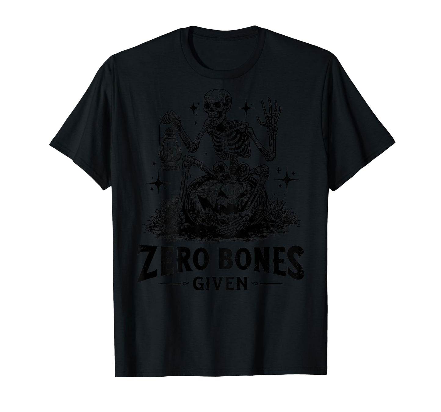 (On Back) Vintage Skeleton Halloween Zero Bones Given T-Shirt