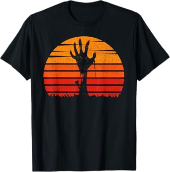 Vintage Retro Sunset Halloween Zombie Hand Scary Costume T-Shirt