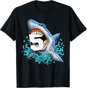 Kids Shark 5th Birthday Boys Funny Shark 5 yrs Old Birthday T-Shirt