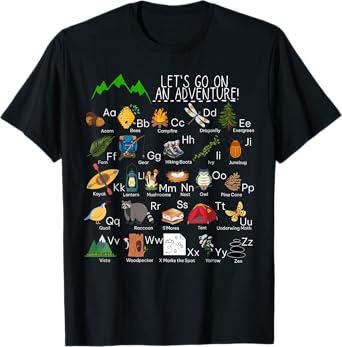 Retro Adventure Camping Alphabet ABCs Hiker Mountains Camp T-Shirt