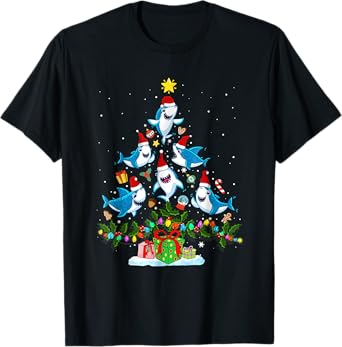 This Is My Christmas Pajama Shirt Funny Christmas Shark Tree T-Shirt