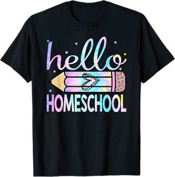Back To School Hello Homeschool Leopard Tie Dye Pencil T-Shirt