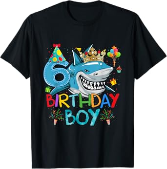 6th Birthday Shark Ocean Theme Party 6 Years Old For Boy T-Shirt