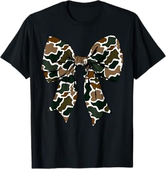 Old School Camouflage Coquette Bow Fall Hunting Military T-Shirt