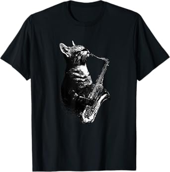 Cat Playing Saxophone Funny Cat Jazz Sax Music Saxophonist T-Shirt