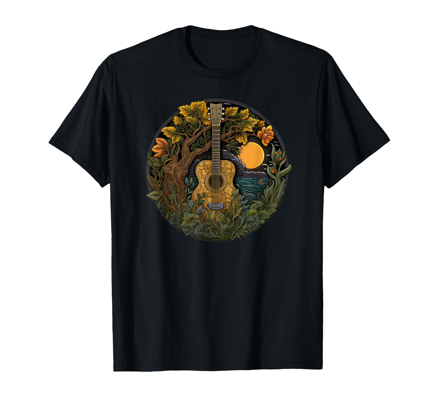 Acoustic Guitar Tree Guitarist Landscape Nature Music Lover T-Shirt