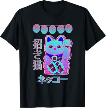 Cat Japanese Welcome Vaporwave Aesthetic Otaku maneki-neko T-Shirt