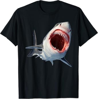 White Shark Marine Predator - Shark Biting Teeth T-Shirt