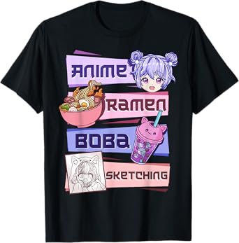 Anime Girl Ramen Boba Tea Bubble Tea Sketching T-Shirt