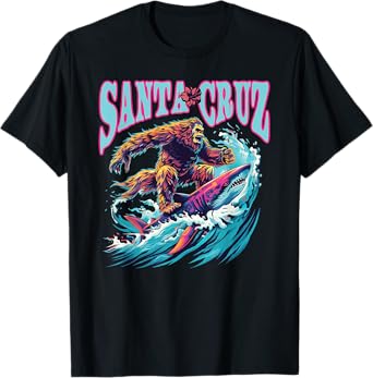 Santa Cruz California Summer T-Shirts Surfing Bigfoot Shark T-Shirt for Men Women Kids
