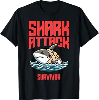 Cool Shark Attack Survivor Injury Beach Funny Shark T-Shirt for Men Women Kids