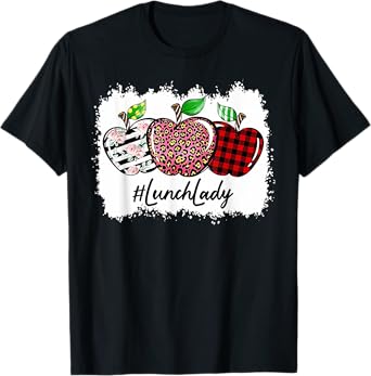 Teach Love Inspire Lunch Lady Apple Leopard Red Plain T-Shirt