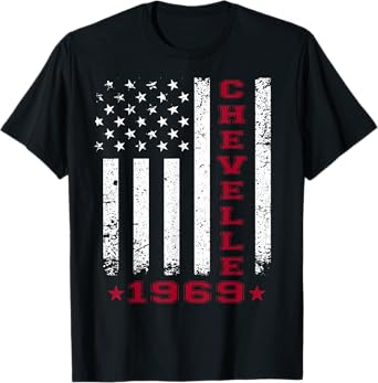 American Flag Jersey Style Chevelle 69 1969 Muscle Car T-Shirt