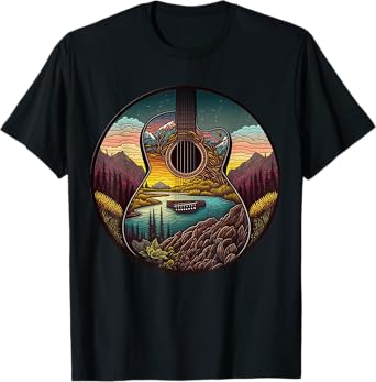 Guitar Landscape Music Lover- Acoustic Guitar Player Graphic T-Shirt