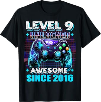 9th Birthday Boy Level 9 Gamer 9 Year Video Game Party T-Shirt
