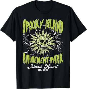 Funny Halloween Spooky Island Est 2002 Amusement Park Skull T-Shirt