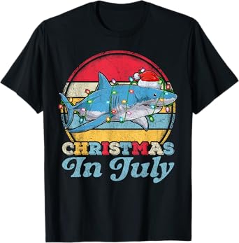 Lighting Shark Lover Vintage Retro Shark Christmas In July T-Shirt