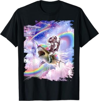 Galaxy Astronaut Cat Riding Rainbow Shark Unicorn Men Women Girls Kids T-Shirt