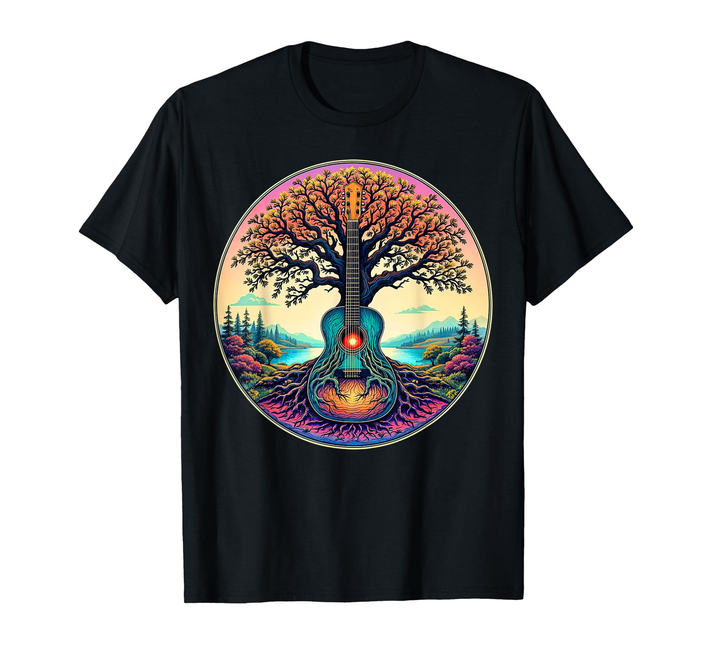 Acoustic Guitar Tree of Life Lake & Forest Nature Guitarist T-Shirt