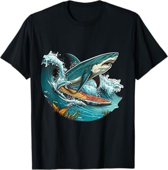 Shark Lover Surfboard Ocean Graphic Novelty Boy Men Surfing T-Shirt