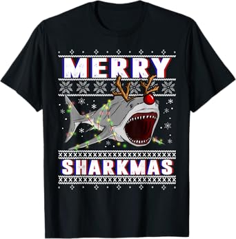 Funny Sharkmas Shark Ugly Christmas Sweaters T-Shirt