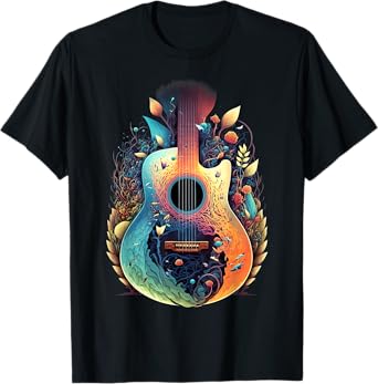 Guitar Graphic Music Lover - Acoustic Guitar Musician Floral T-Shirt