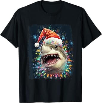 Pop Art Vintage Santa Claus Hat Christmas Shark T-Shirt