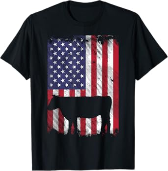 American Flag Cow Vintage Farm Animal Patriotic Farmer Gift T-Shirt