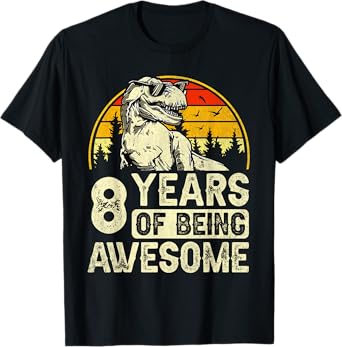 8th Birthday Shirts For Boys 8yr 8 Year Old Dinosaur T-Rex T-Shirt