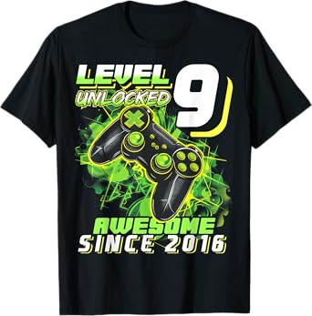 9th Birthday Boy Level 9 Gamer 9 Year Video Game Party T-Shirt