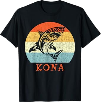 Kona, Hawaii Vintage Shark Retro Throwback Vacation T-Shirt