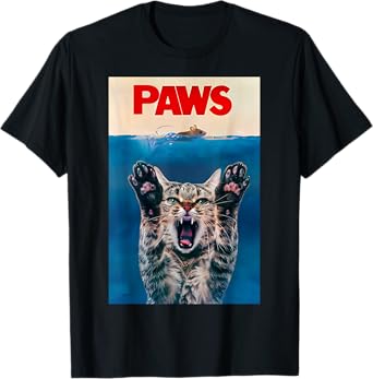 PAWS Funny Cat parody cat Lover Gift Kitten Shark Mouse meow T-Shirt