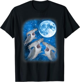 Hammerhead Shark Howling At The Space Moon Night Starry Sky T-Shirt