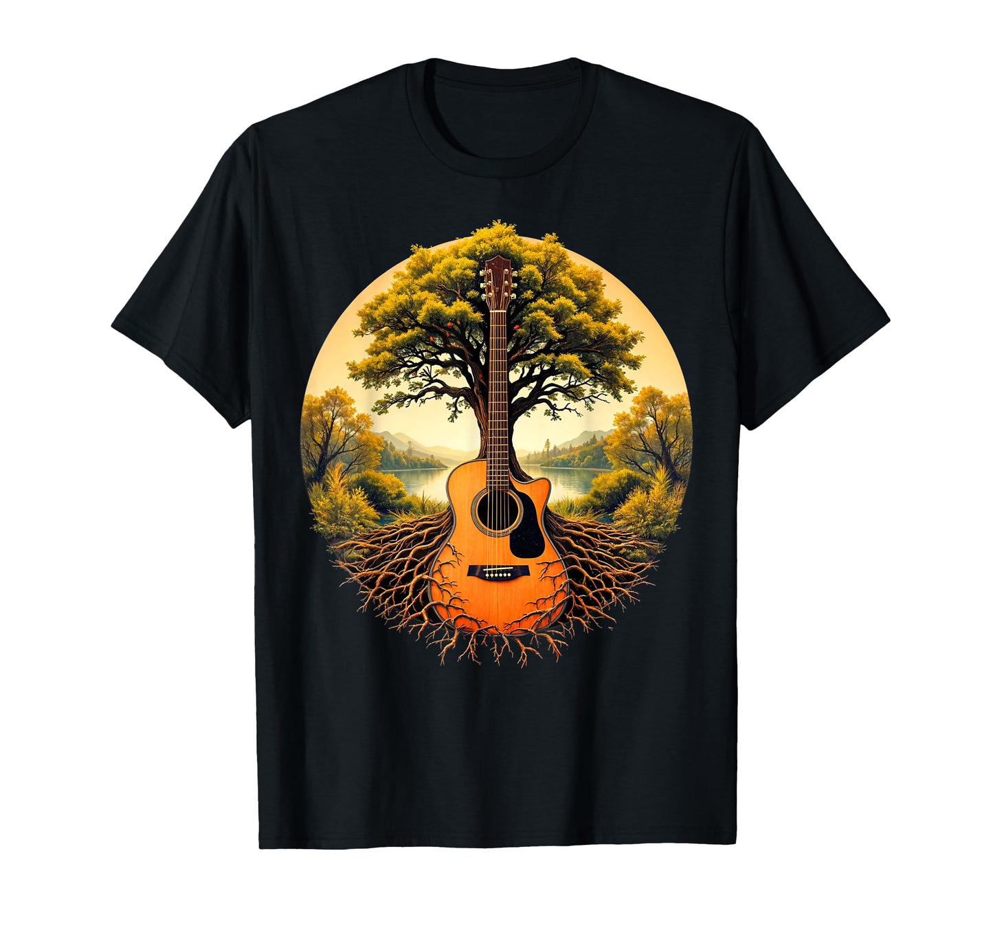 Acoustic Guitar Tree of Life Lake & Forest Nature Guitarist T-Shirt