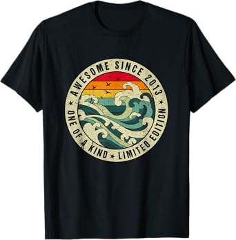BORN 10 Year Old Gift Vintage Awesome Since 2013 Limited Edition Unisex Kids Retro T-Shirt - Black, Small