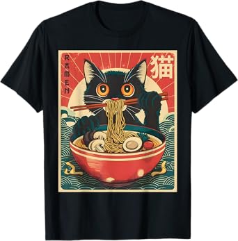 Anime Shirt Men Women Kids Cat Ramen Noodles Unisex-Adults Unisex-Kids Kawaii Cat Anime Gifts Cat Ramen Graphic Tee Japanese Funny T-Shirt