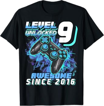 9th Birthday Boy Level 9 Gamer 9 Year Video Game Party T-Shirt