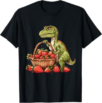 Strawberry Dinosaur Artwork Funny Dino Strawberry Fruit T-Shirt