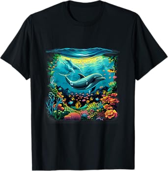 Dolphin Marine Motif Dolphin Lover Sea Ocean Animal T-Shirt