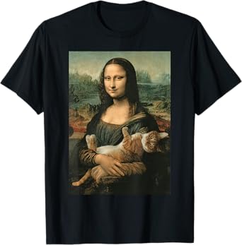 Mona Lisa With Orange Cat Funny Art Painting T-Shirt
