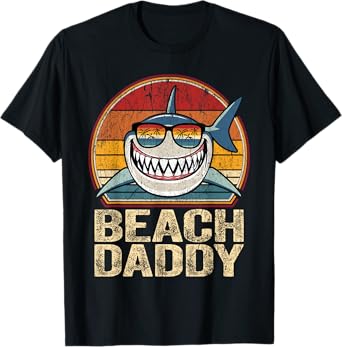 Beach Daddy Shirt Retro Shark Father Gifts Beach Dad T-Shirt for Men