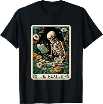 The Reader Skeleton Book Lover Tarot Card Reading Readers T-Shirt