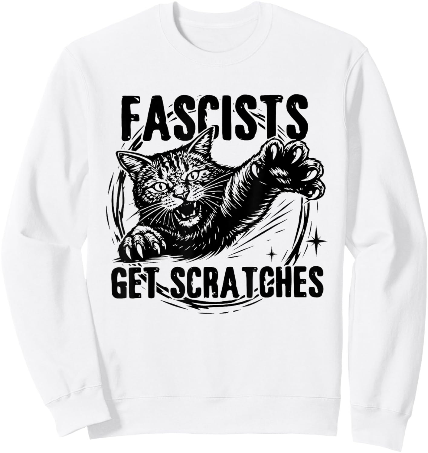 Vintage Black Cats Against Fascists Get Scratches T-Shirt Sweatshirt - Sweatshirt | White