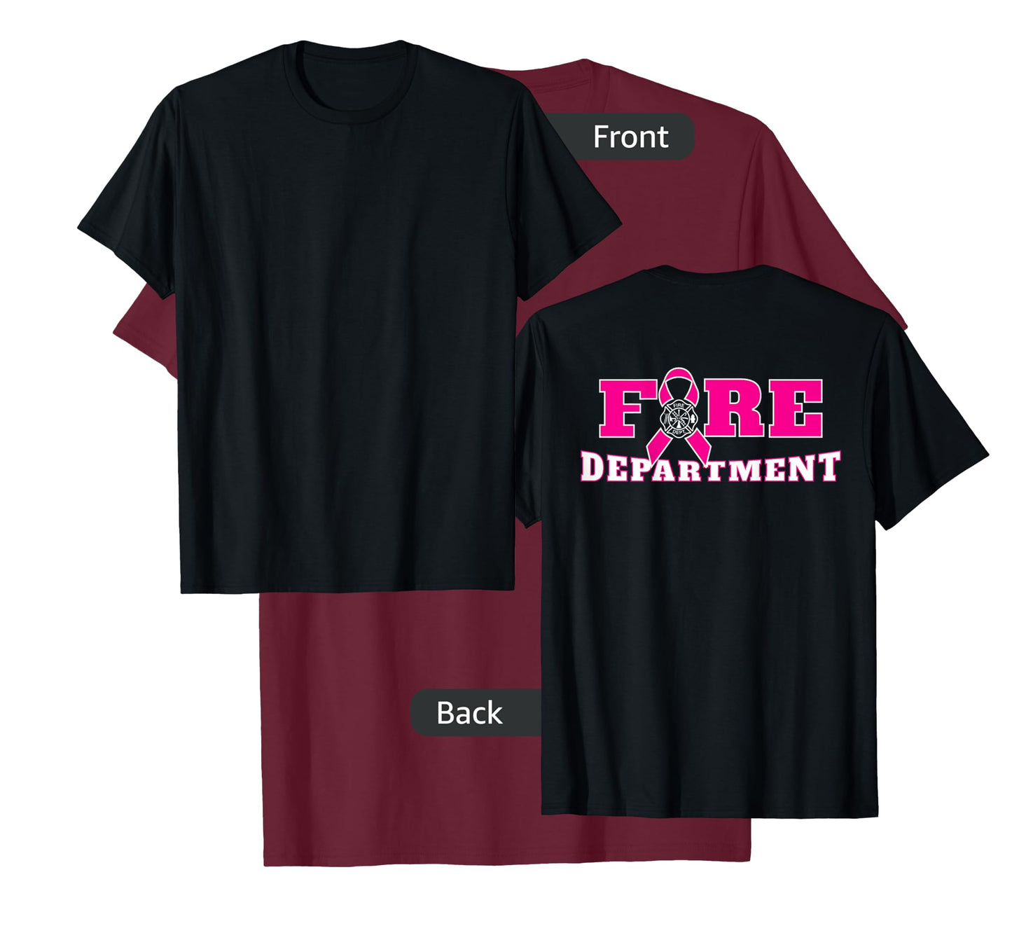 Breast Cancer Awareness Fire Department Pink Ribbon BACK T-Shirt