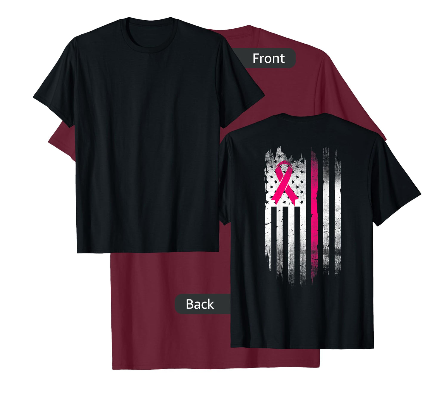 Breast Cancer Awareness Fight Pink Thing Ribbon USA flag T-Shirt
