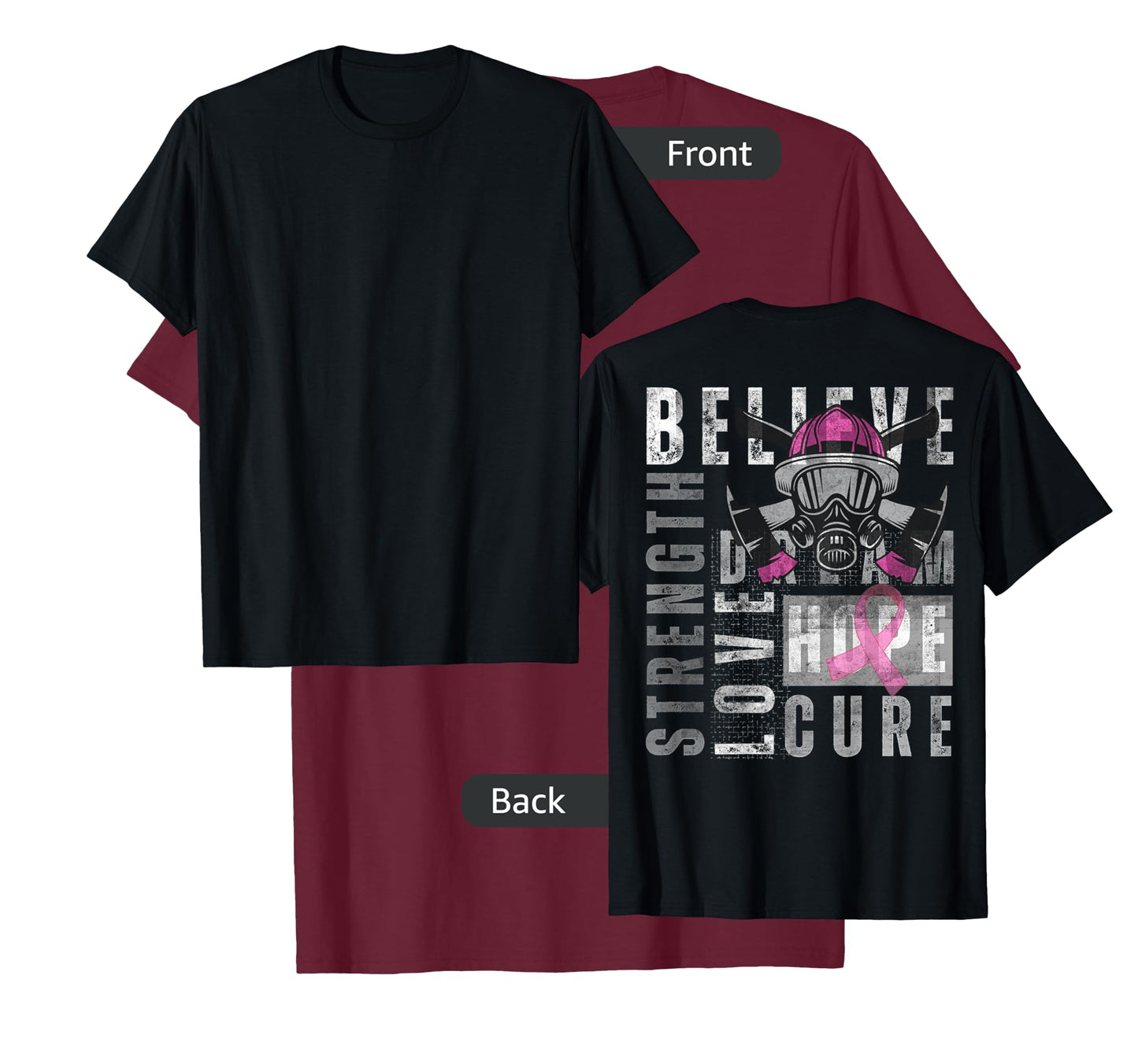 Tackle Breast Cancer Pink Ribbon firefighter Side back Retro T-Shirt