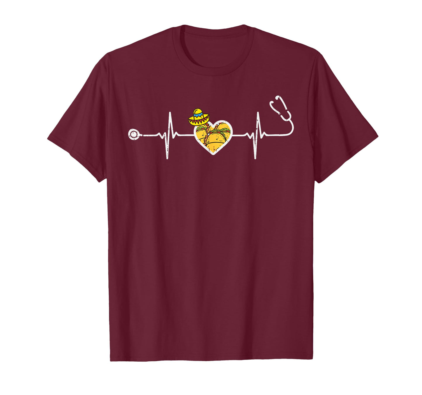 Heartbeat Taco Sombrero Stethoscope Cinco De Mayo Nurse T-Shirt