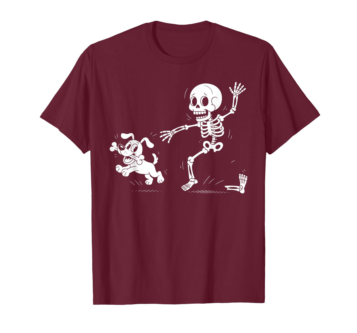 Funny Skeleton Chasing Dog Halloween Dog T-Shirt