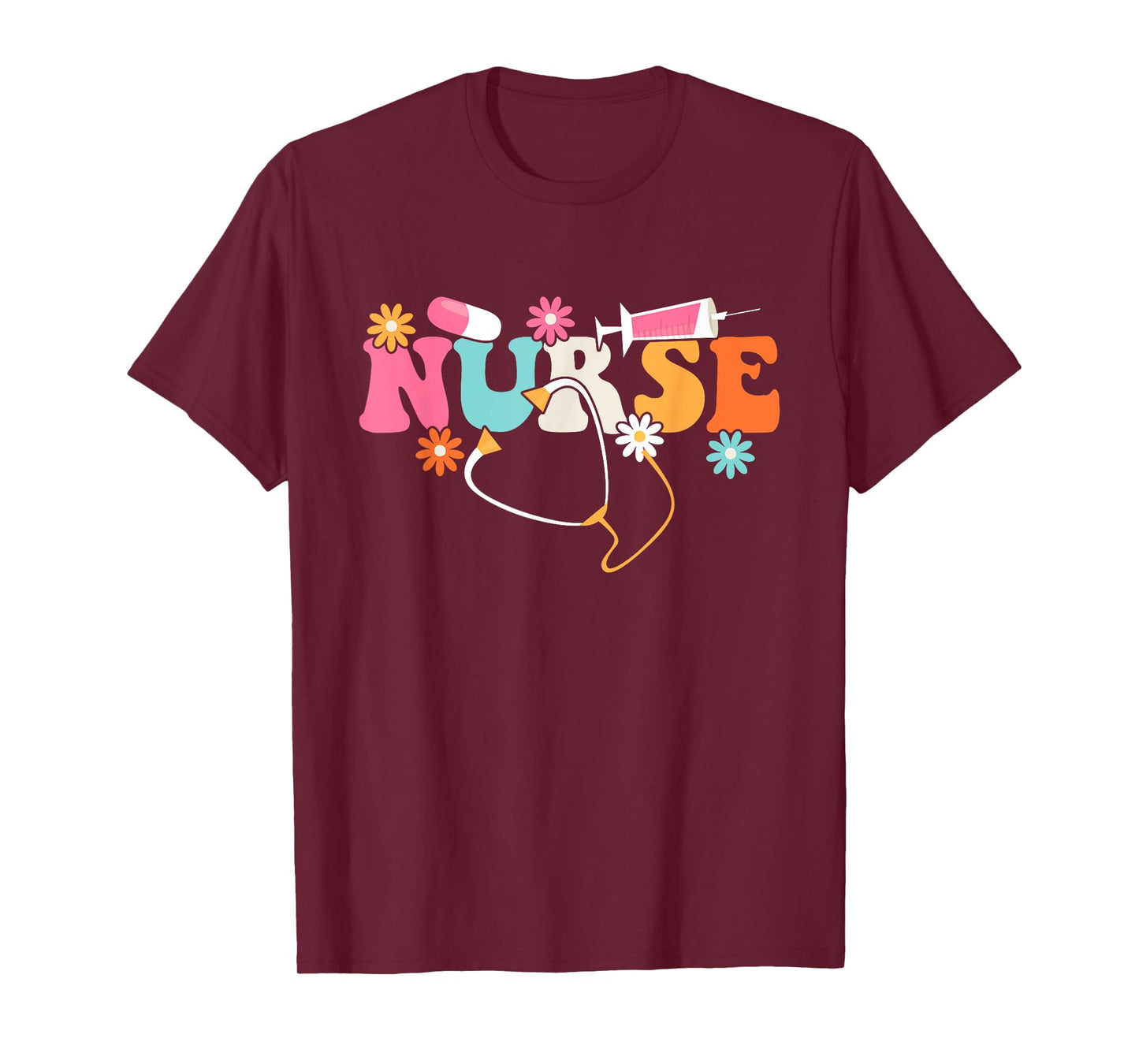 Nurse - Cute Retro Groovy Nurse Flower Nursing T-Shirt