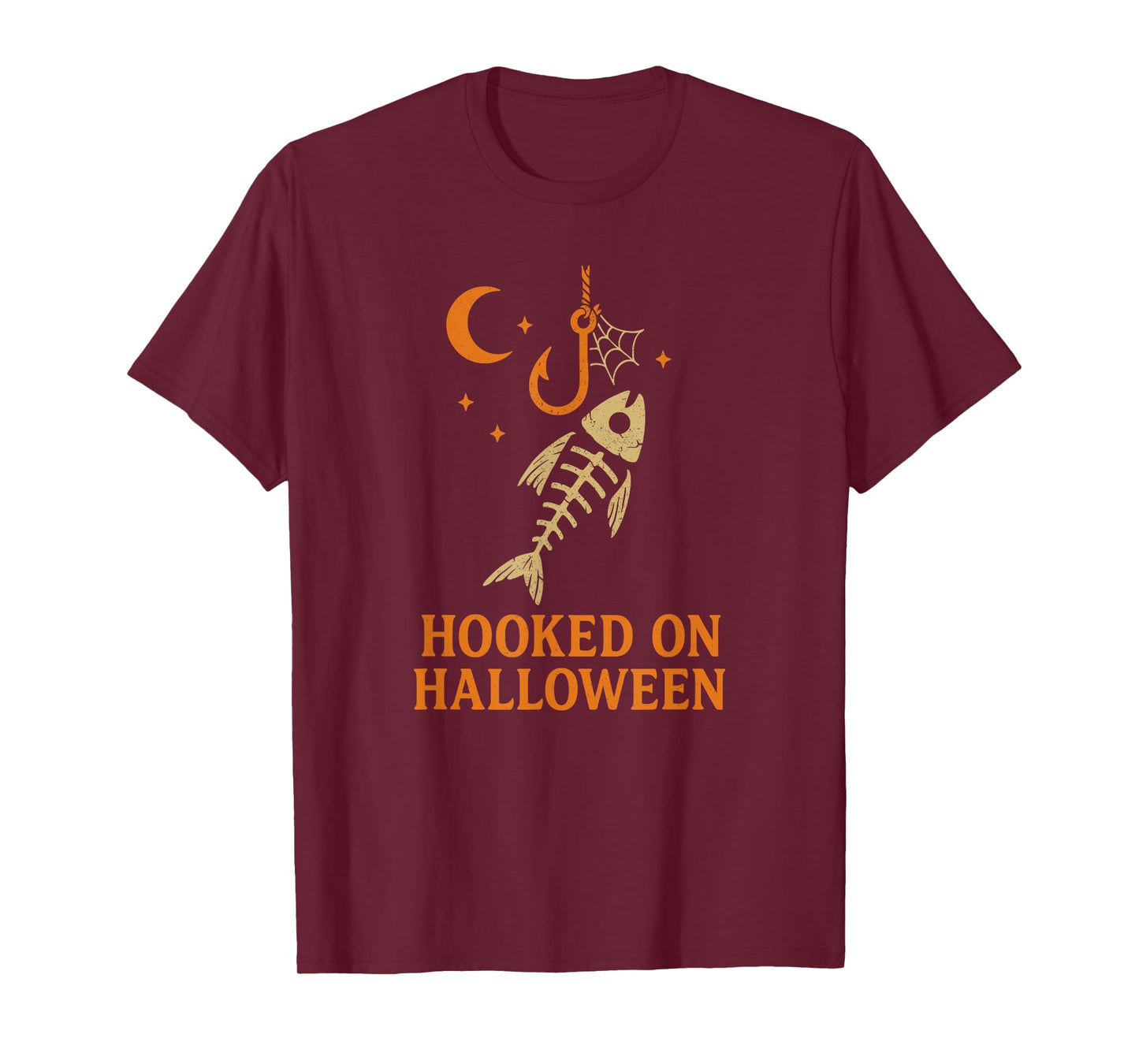 Hooked on Halloween Scary Fish Skeleton Cool Retro Fishing T-Shirt